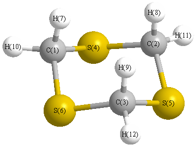 picture of 1,3,5-Trithiane state 1 conformation 1