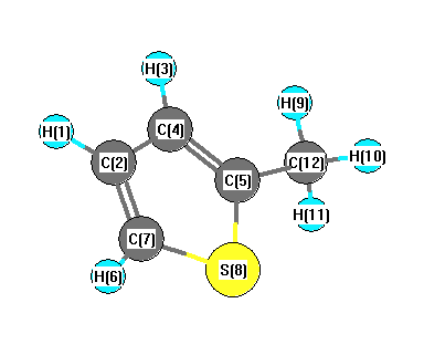 picture of Thiophene, 2-methyl- state 1 conformation 1