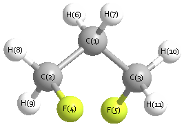 picture of 1,3-difluoropropane state 1 conformation 1