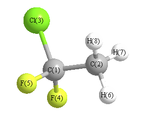 picture of 1-Chloro-1,1-Difluoroethane state 1 conformation 1