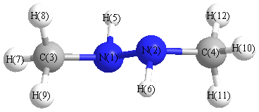 picture of dimethyl hydrazine state 1 conformation 1