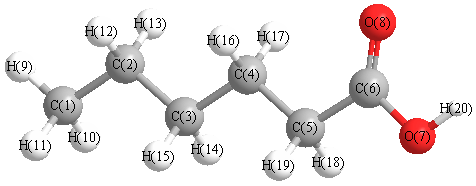 picture of Hexanoic acid state 1 conformation 1