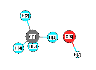 picture of OH + CH4 = H2O + CH3