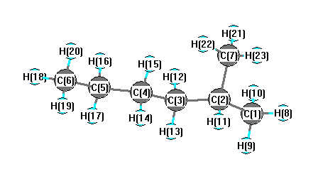 picture of 2-methylhexane state 1 conformation 1