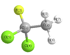 picture of 1,1-Dichloro-1-fluoroethane state 1 conformation 1