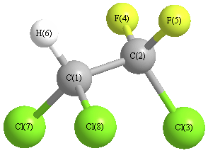 picture of Ethane, 1,2,2-trichloro-1,1-difluoro- state 1 conformation 1