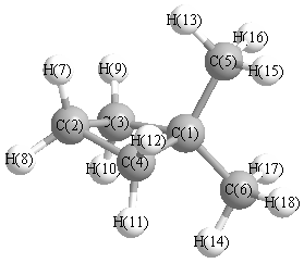 picture of 1,1-dimethylcyclobutane state 1 conformation 2
