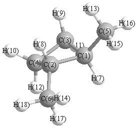 picture of (1R,2R)-1,2-dimethylcyclobutane state 1 conformation 1