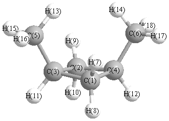 picture of cis-1,3-dimethylcyclobutane state 1 conformation 1