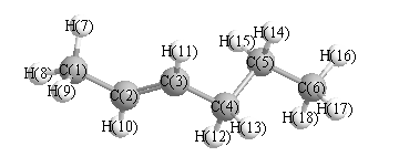 picture of (E)-2-Hexene state 1 conformation 1