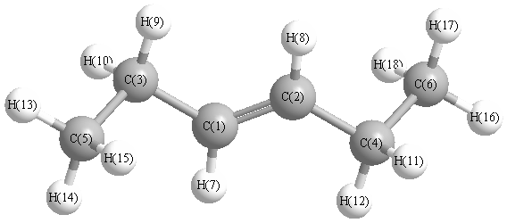 picture of (E)-hex-3-ene state 1 conformation 1