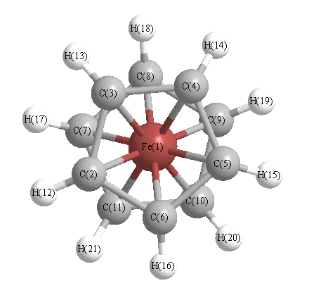 picture of ferrocene state 1 conformation 1