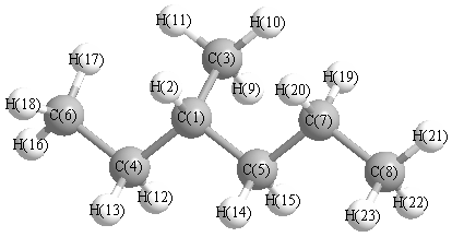 picture of 3-methylhexane state 1 conformation 1