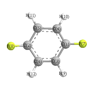 picture of 1,4-difluorobenzene state 1 conformation 1