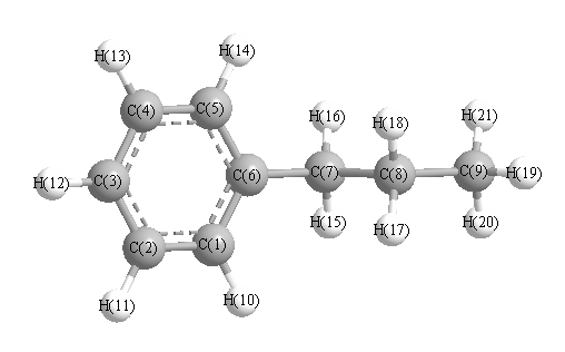 picture of n-propyl benzene state 1 conformation 1